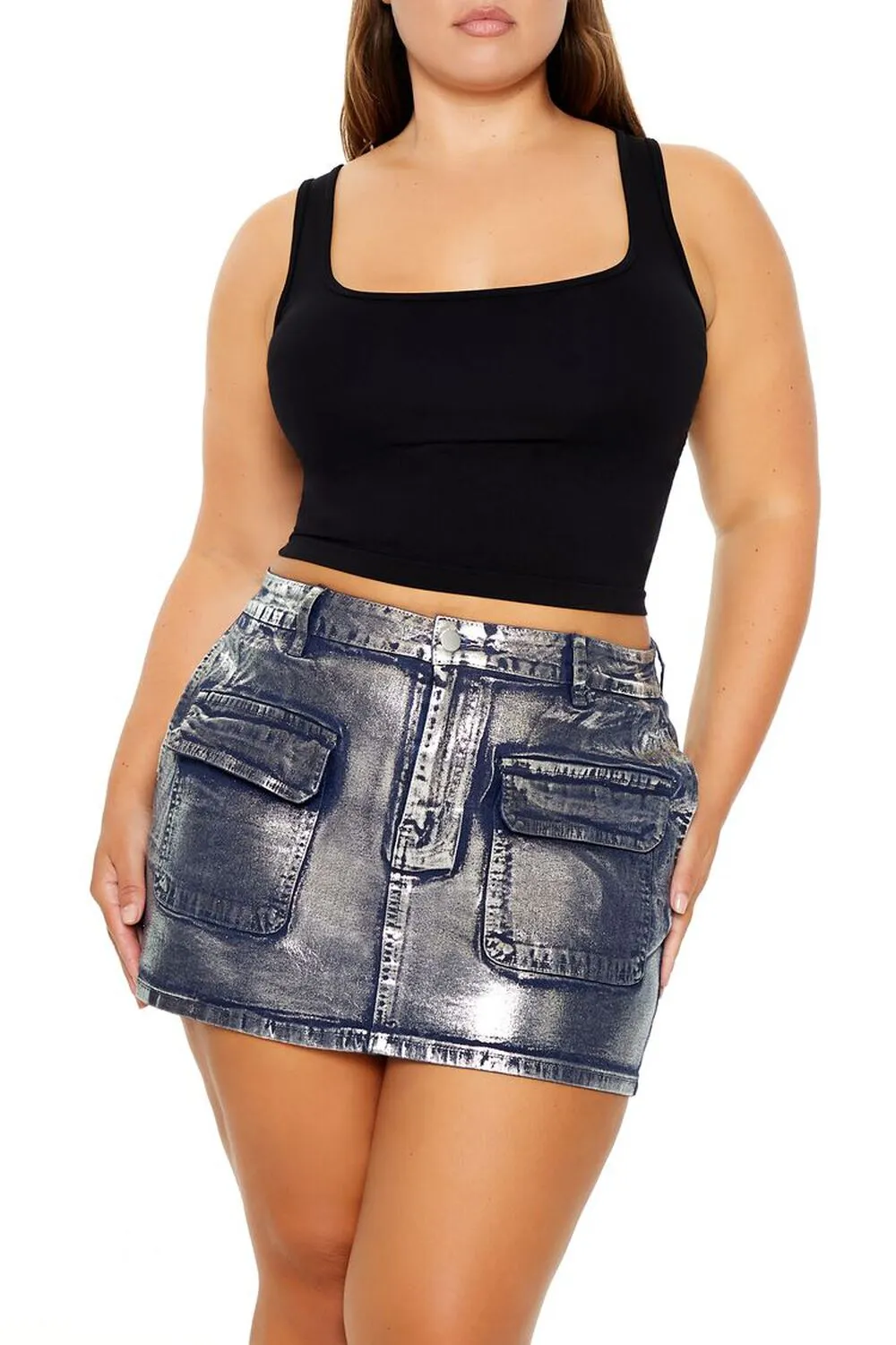 Plus Size Metallic Cargo Mini Skirt