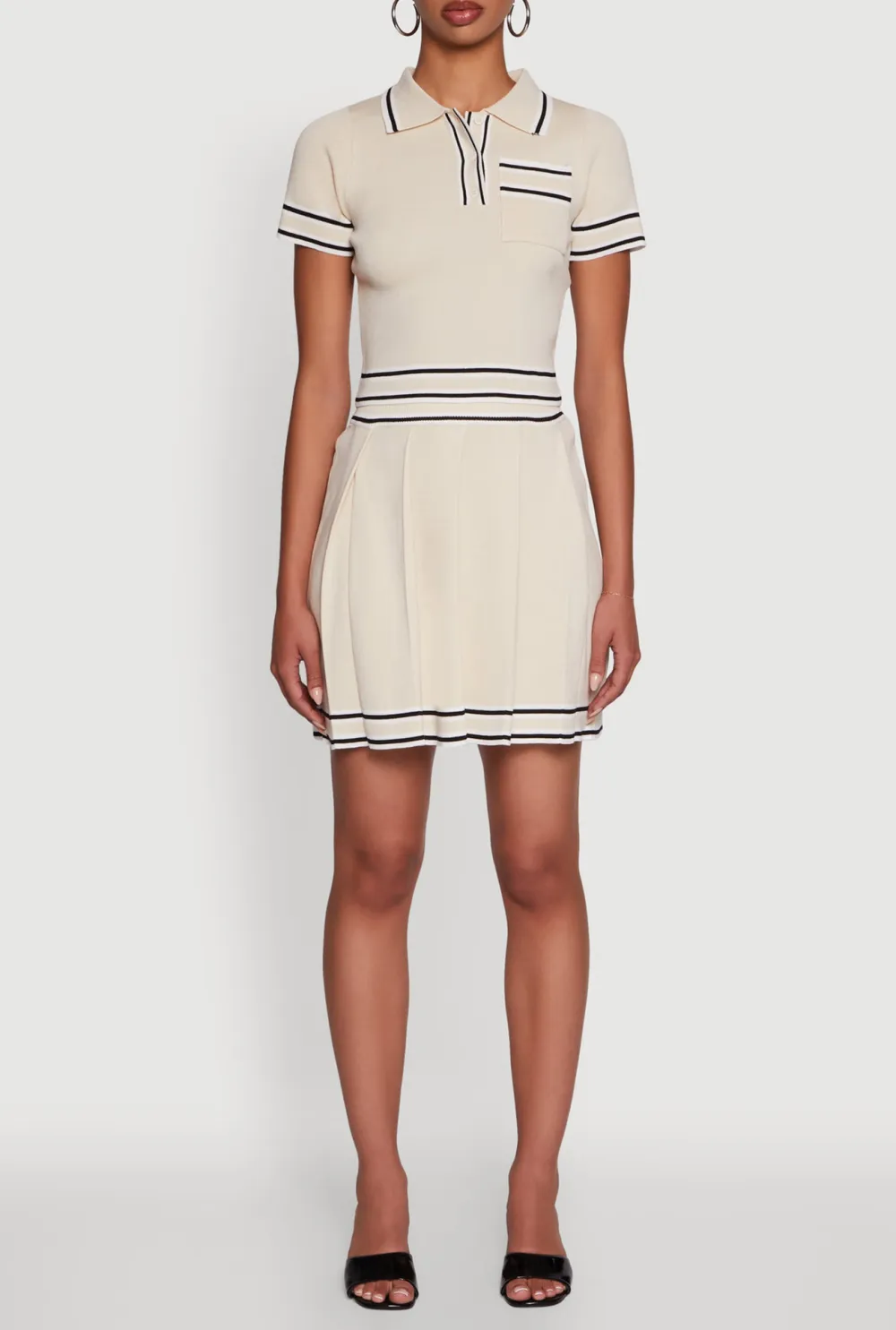 Striped Sports Style Pleated Skirt