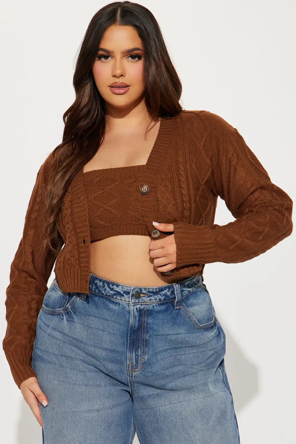 Missed You Cable Knit Sweater Set - Brown