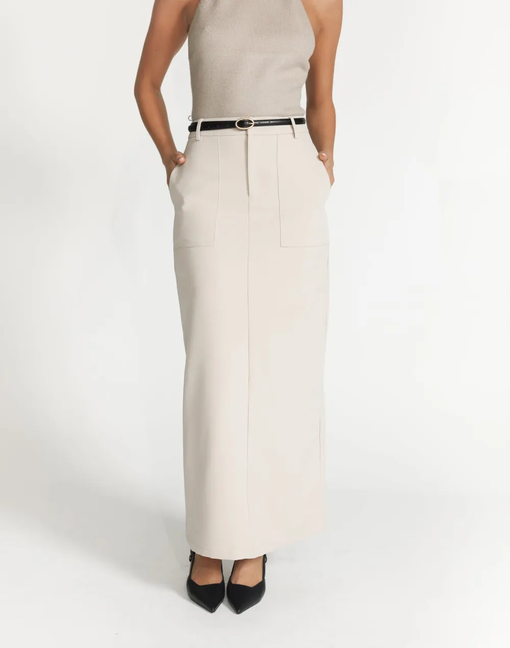 Minimalist Three Dimensional Cut Slit Skirt