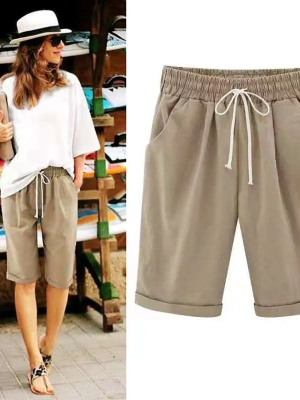 Women's Lounge Shorts Pure Color Elastic Waist with Drawstring Simple Casual Comfort Home Daily Vacation Polyester Breathable Pocket Five-point Pants