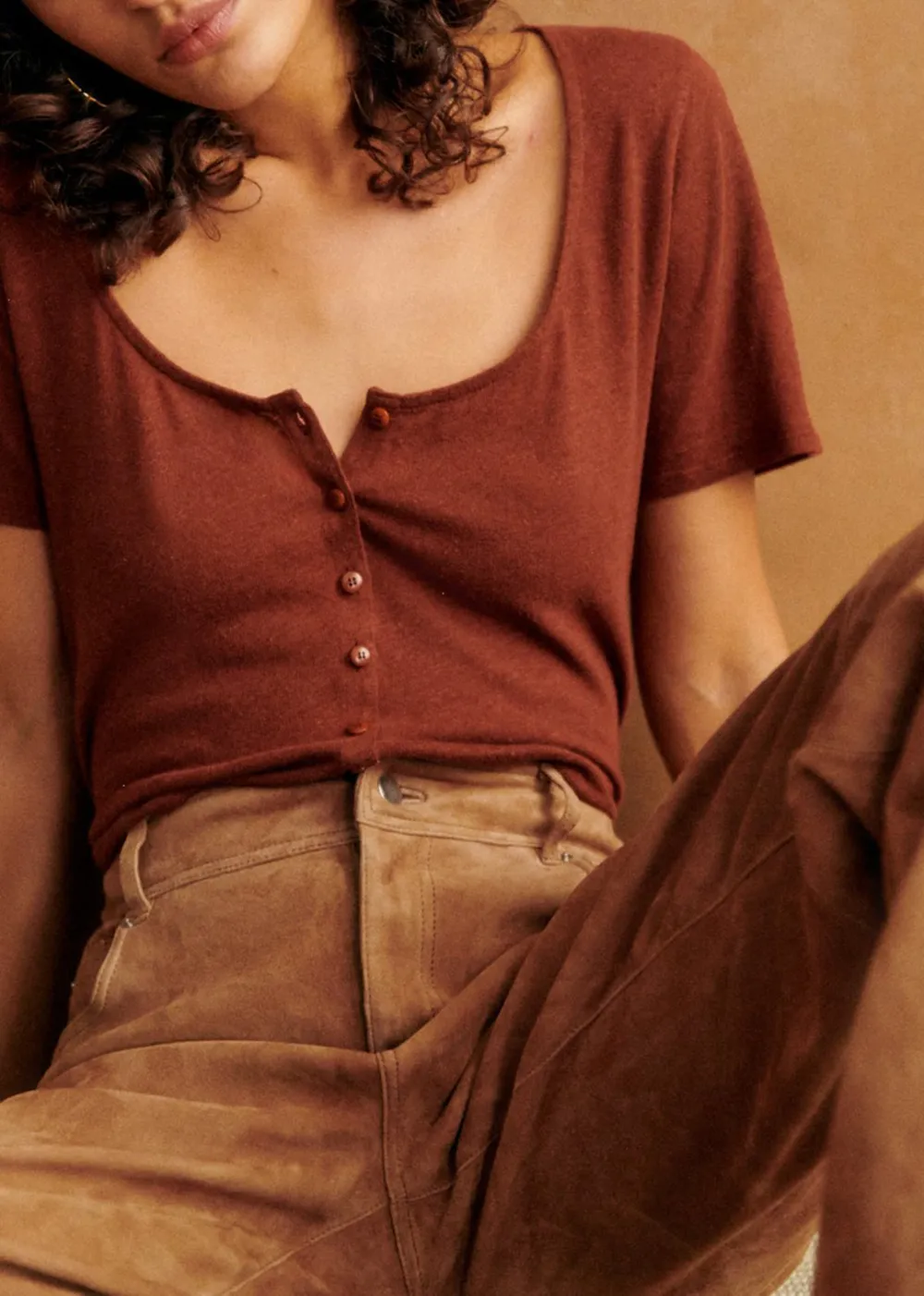 Solid Color Round Neck Cotton And Linen T-Shirt Short Sleeves