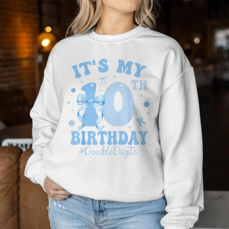 It's My 10Th Birthday Girl Coquette Bow Blue 10 Year Old Women Sweatshirt