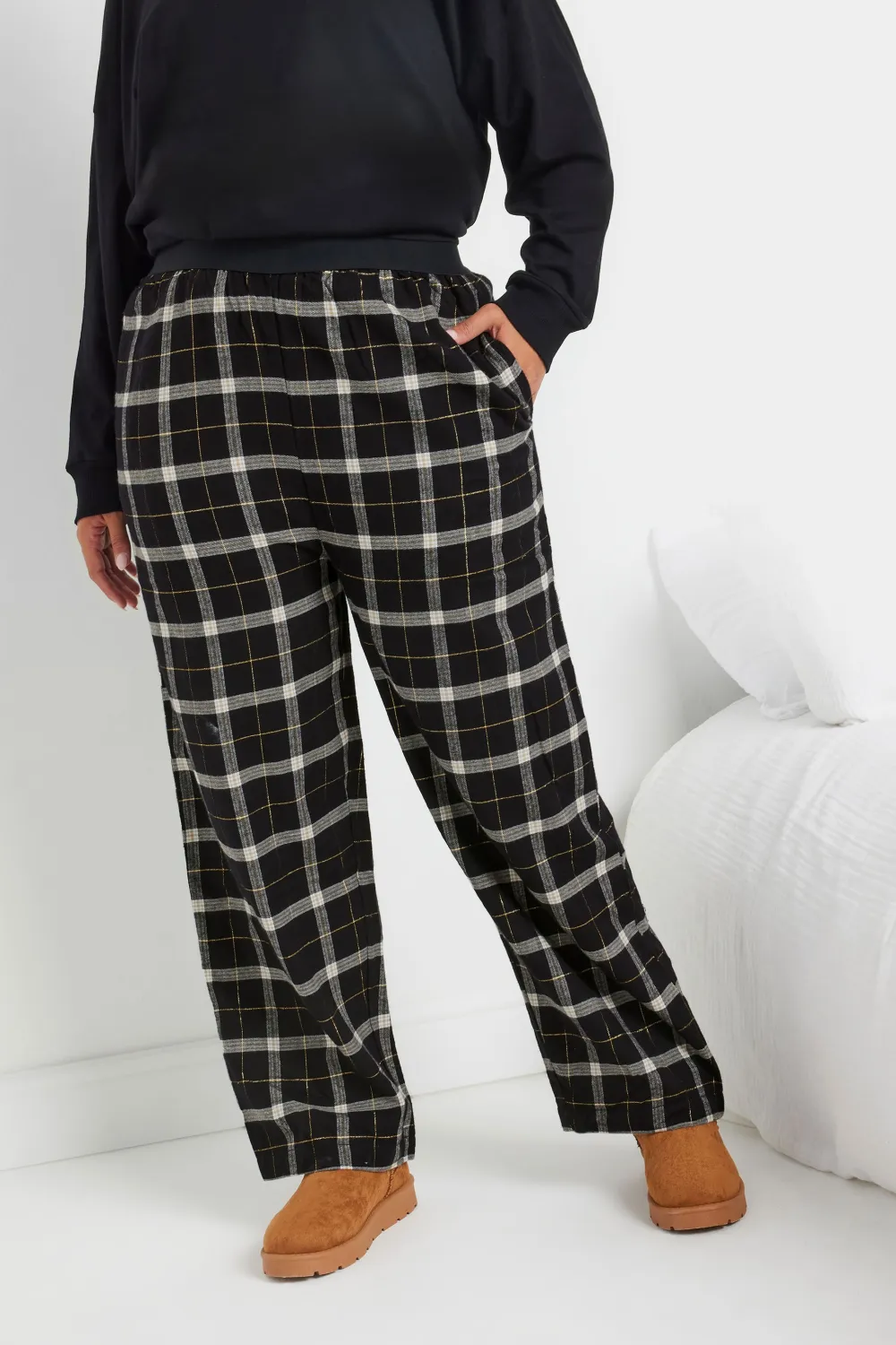 YOURS Curve Green & Pink Boyfriend Check Pyjama Bottoms