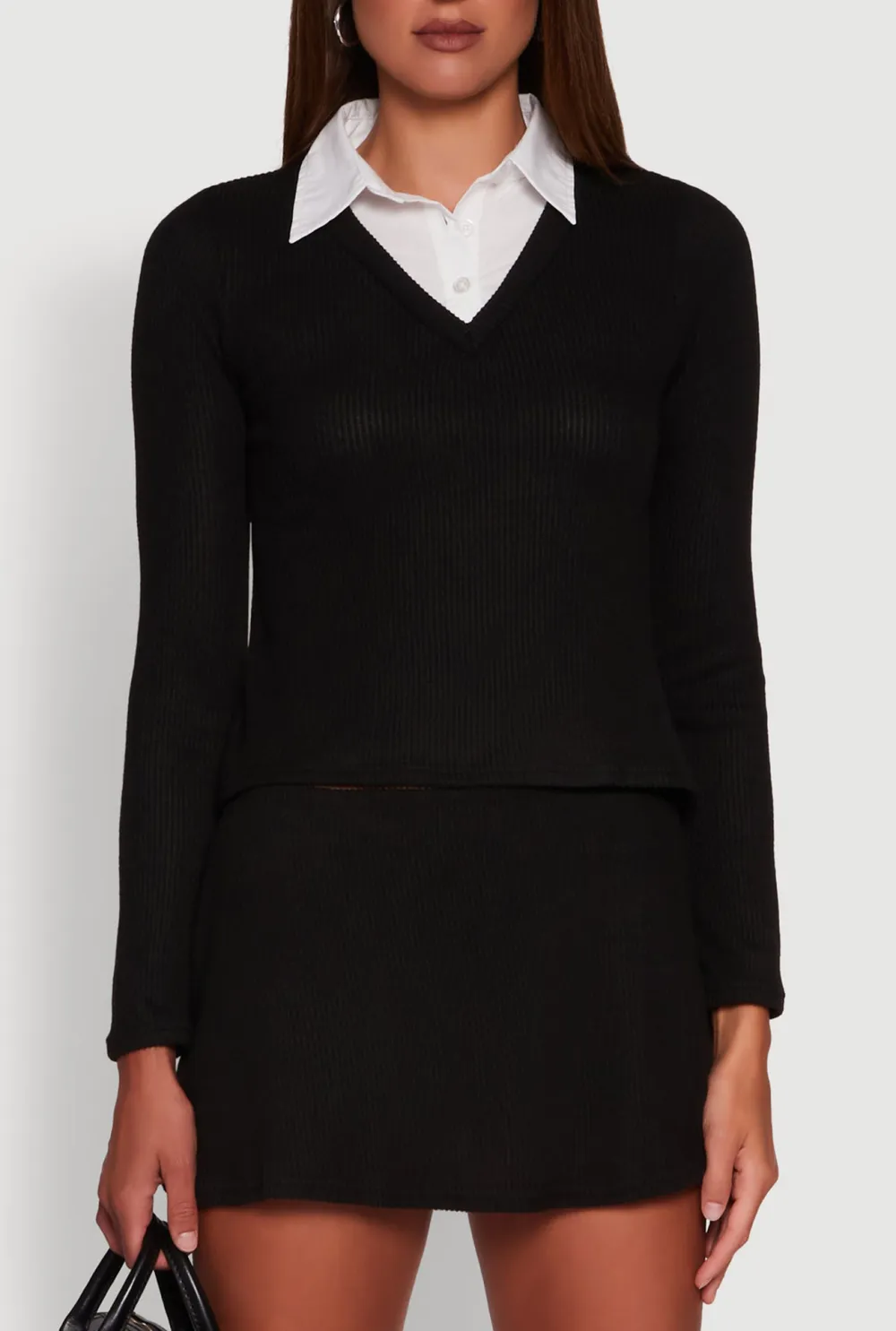 Fake Two Shirts Collar Sweater