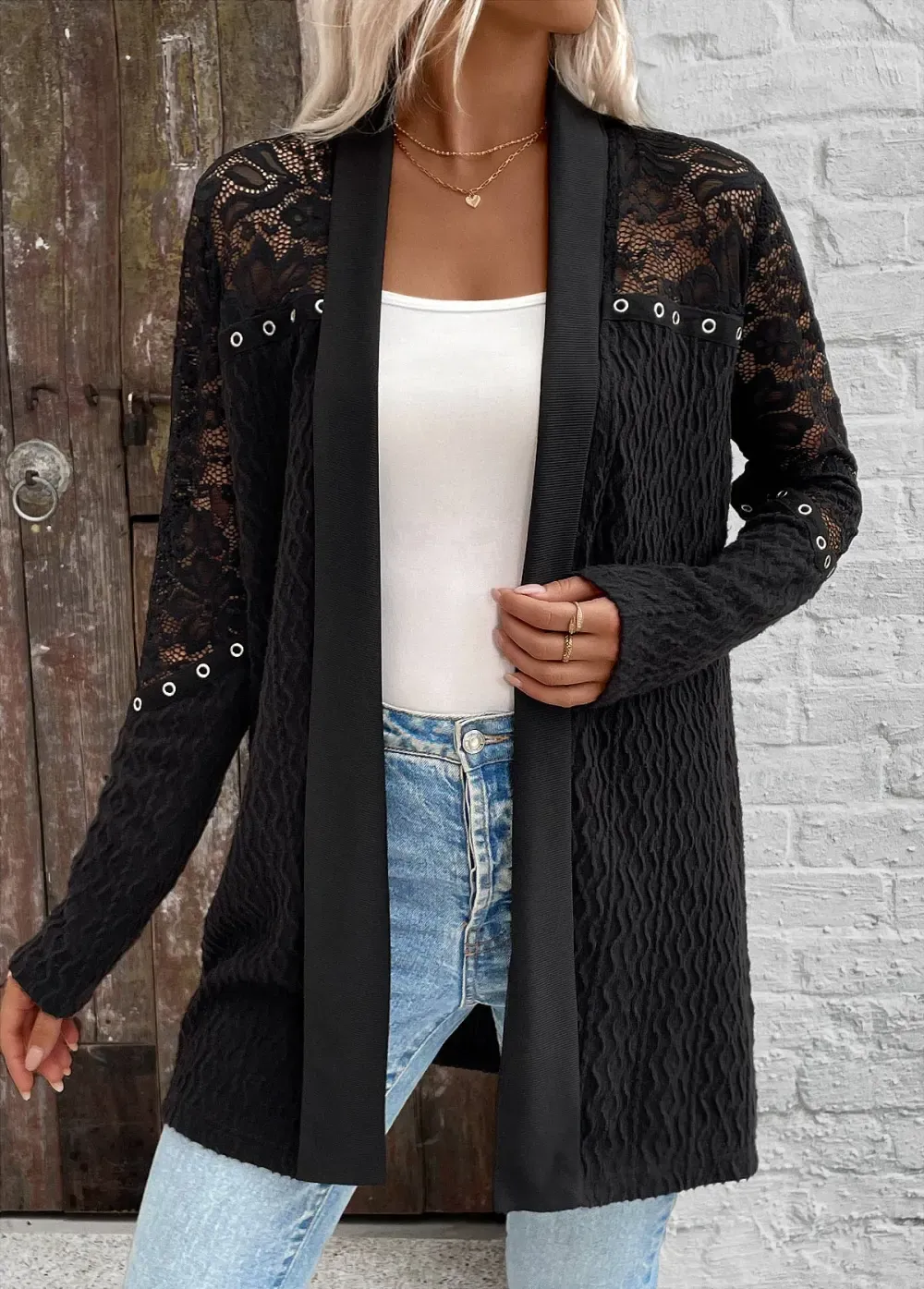 Long Sleeve Black Patchwork Light Cardigan
