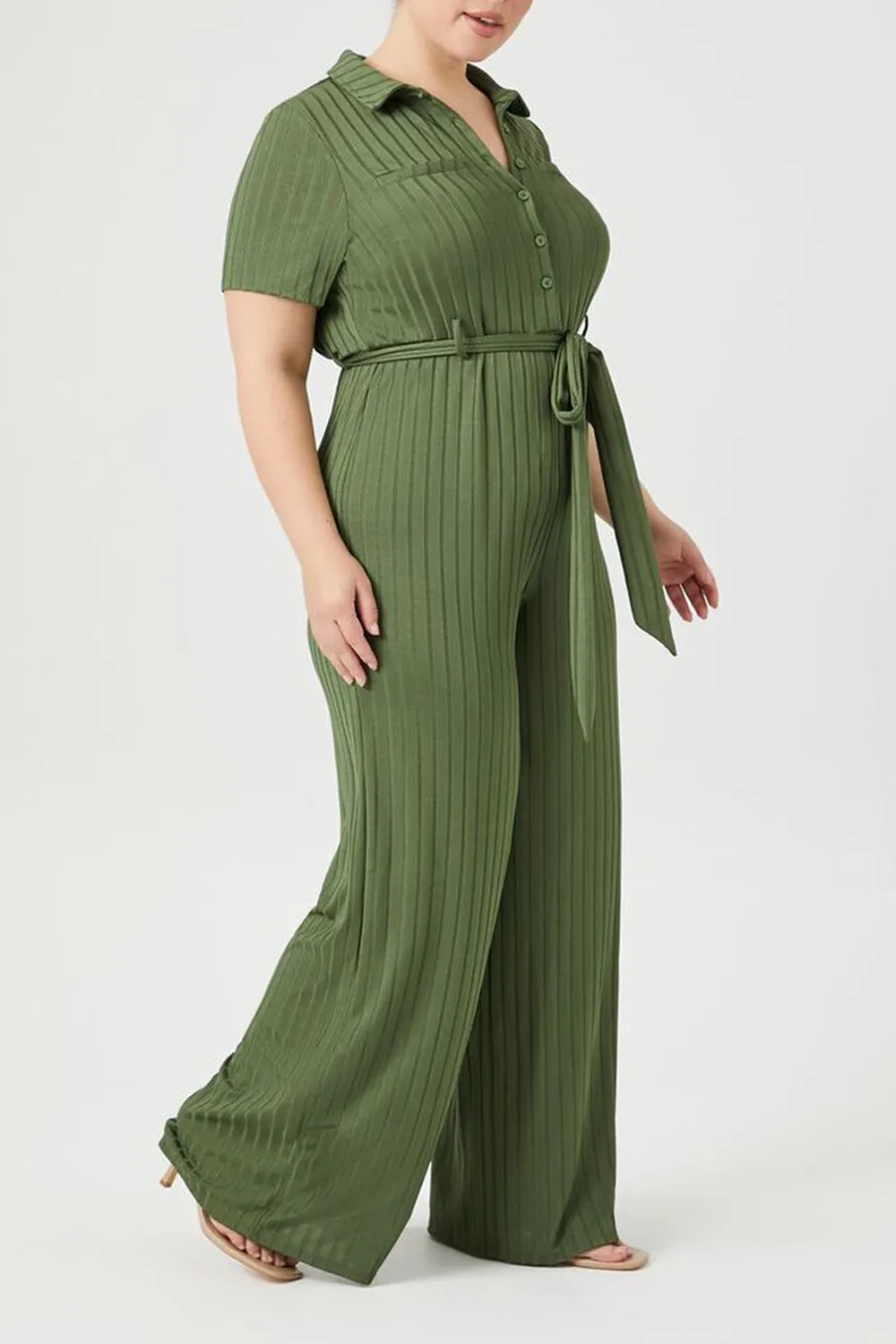 Plus Size Ribbed Wide-Leg Jumpsuit