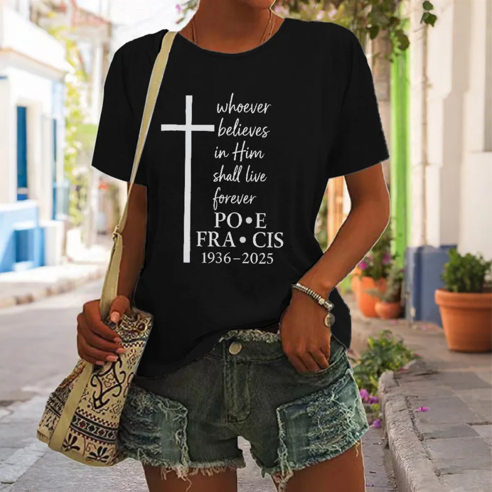 Women's Whoever Believes In Him Shall Live Forever Print Short Sleeve Round Neck Cotton T-Shirt
