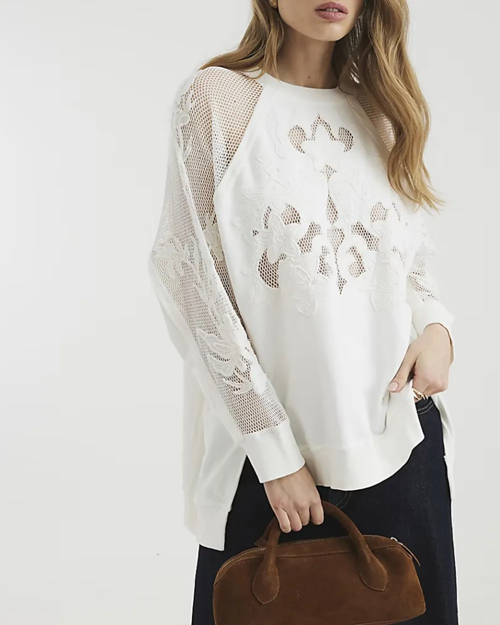 Cream Shoulder Art Hollow Cotton Sweatshirts