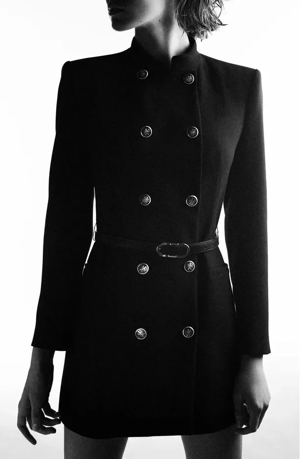 Front Buttons Stand Collar Coat in Black