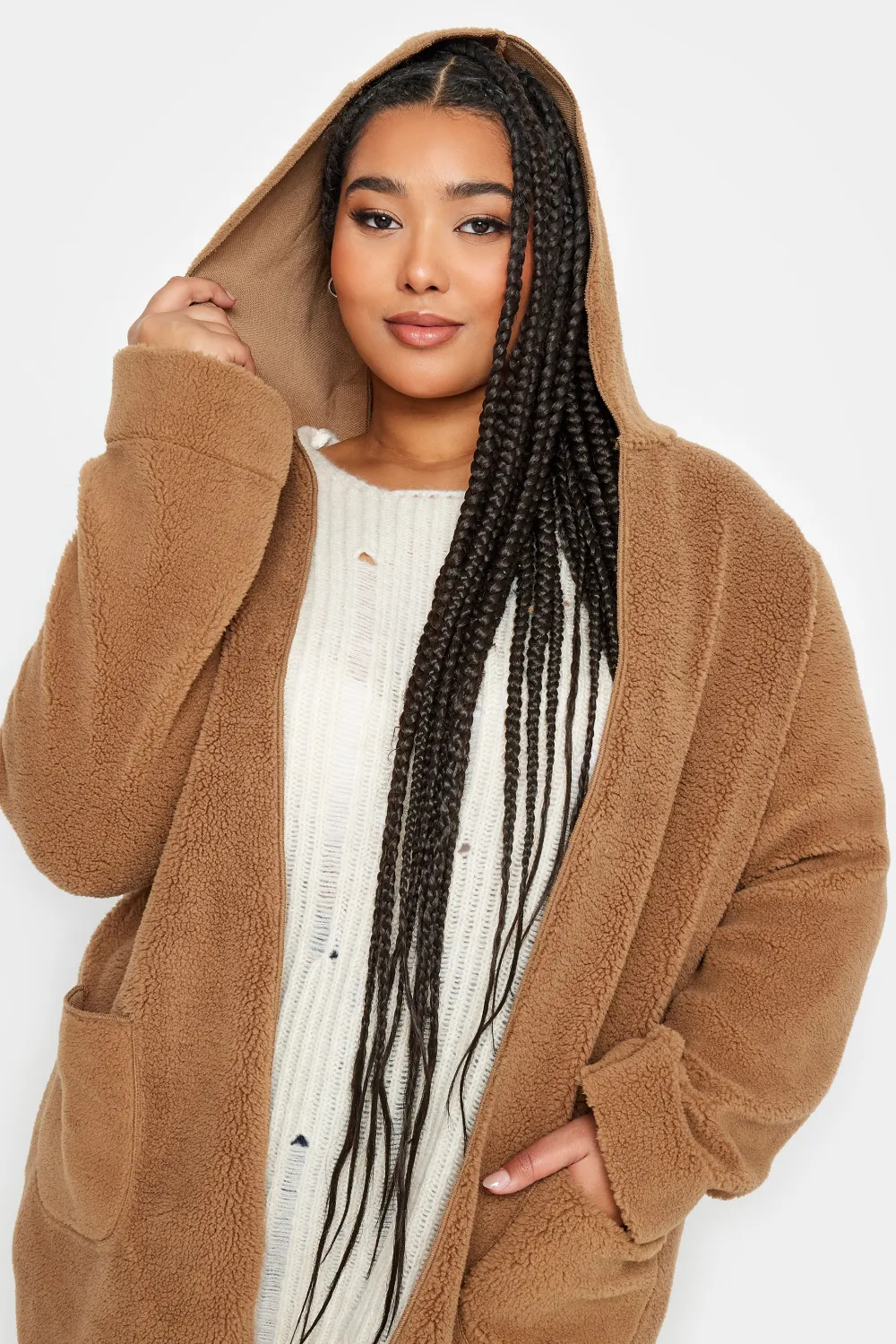YOURS Curve Brown Teddy Hooded Jacket