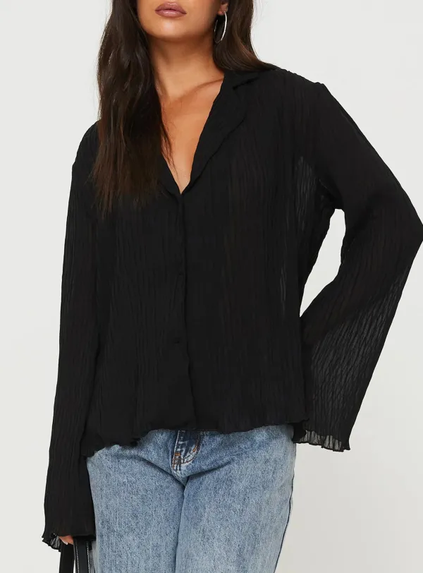 Black Textured Wrap Front Shirt