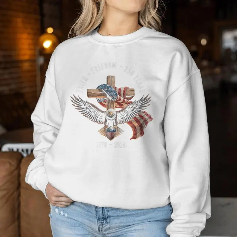 Faith Freedom 250 Years 1776- Christian Cross Shield Women Sweatshirt