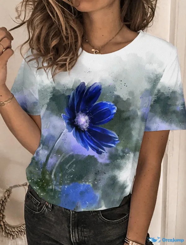 Women's Short Sleeve Floral Print T-Shirt