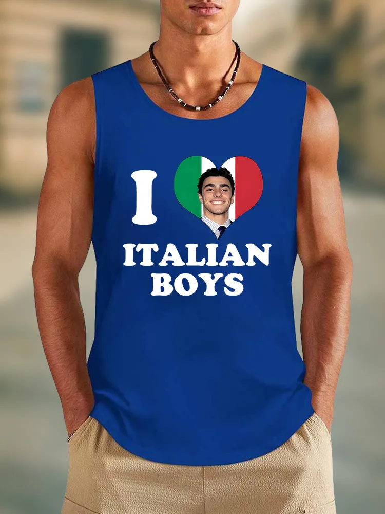 Men'S I Love Italian Boys Round Neck Cotton Vest