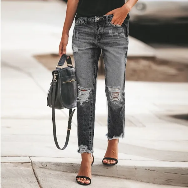 Women‘s Moms Jeans Low Rise Pants Trousers Full Length Mid Waist Basic Trousers Work Daily Black Blue S M Spring, Fall, Winter, Summer