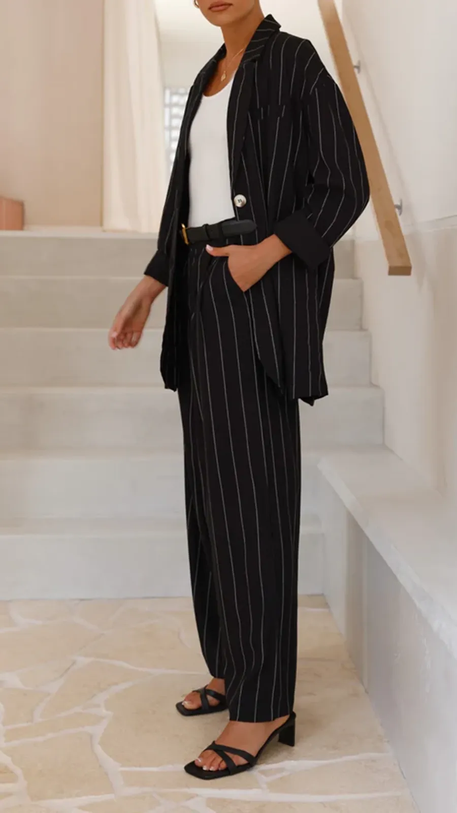 Black Pinstripe Versatile Suit Jacket