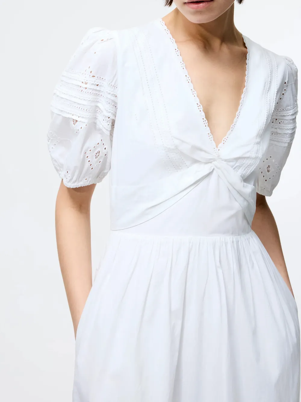 Modern Fashion V-Neck White Art Hollow Dress