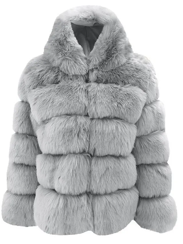 Women's Faux Fur Coat Regular Oversized Coat Sapphire Black Wine Dark Green khaki Party Party Fall Hoodie Regular Fit S M L XL XXL 3XL / Daily