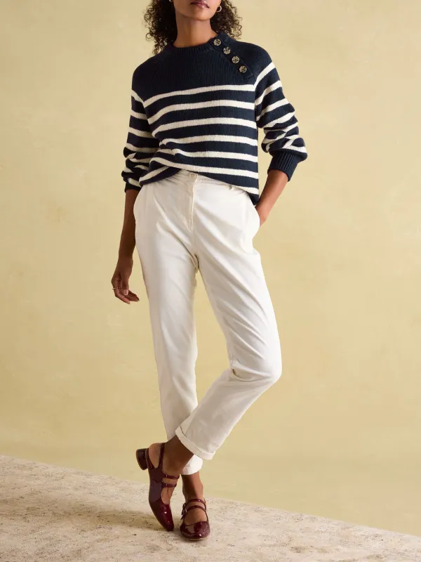 Navy Striped Button Neck Jumper