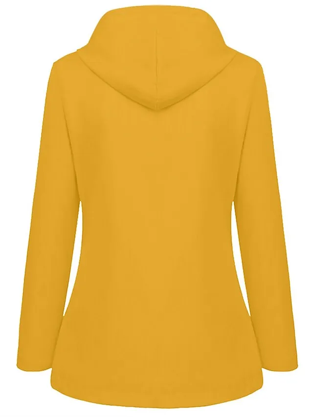 Women's Winter Coat Hoodie Jacket Windproof Warm Street Sport Daily Wear Vacation Button Pocket Drawstring with Pockets Single Breasted Hoodie Fashion Daily Plush Street Style Solid Color Regular Fit