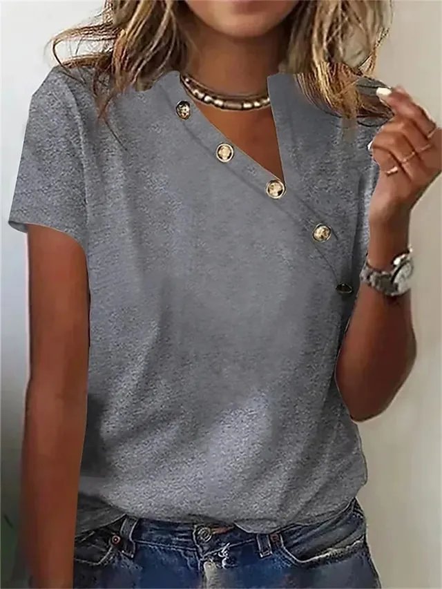 Women's T shirt Tee Black White Pink Plain Short Sleeve Daily Weekend Fashion Basic Elegant V Neck Regular Fit