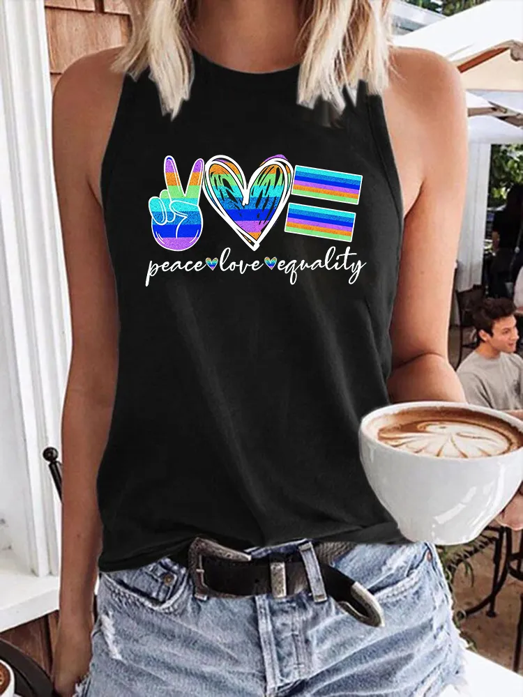Women's Gay Day Peace Love Equality Crew Neck Vest