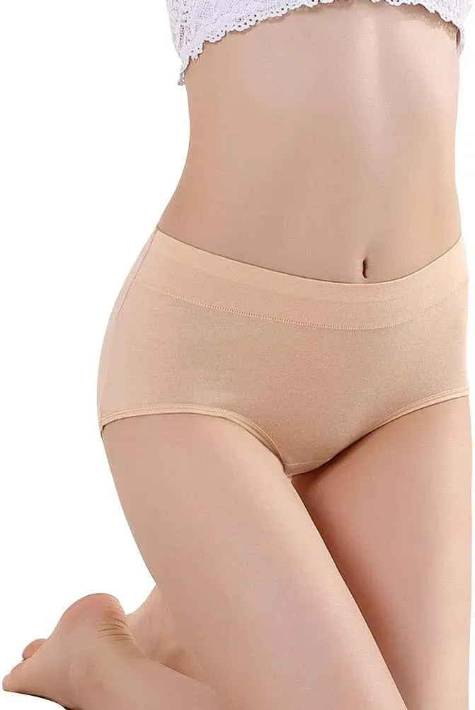Womens Underwear,Cotton Mid Waist No Muffin Top Full Coverage Brief Ladies Panties Lingerie Undergarments for Women Multipack