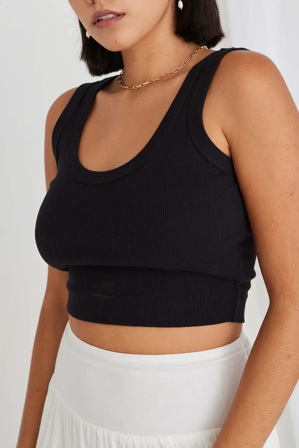 Black Ribbed Crop Tank Top