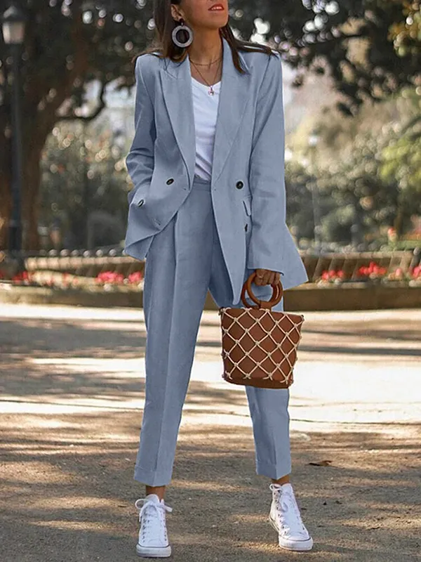 Two Pieces Long Sleeve Blazer Office Work Business Pant Set Outfit Suit