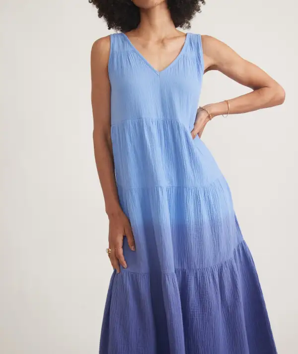 Blue Ombre Tiered Midi Dress