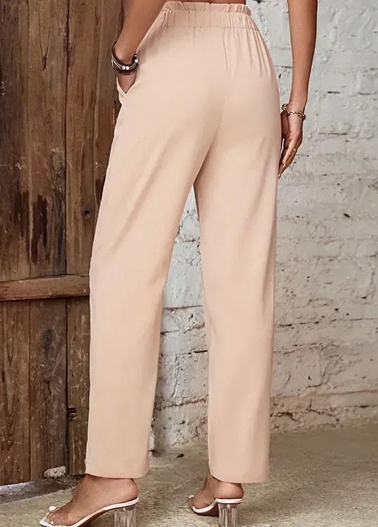 Beige Pocket Drawastring High Waisted Pants
