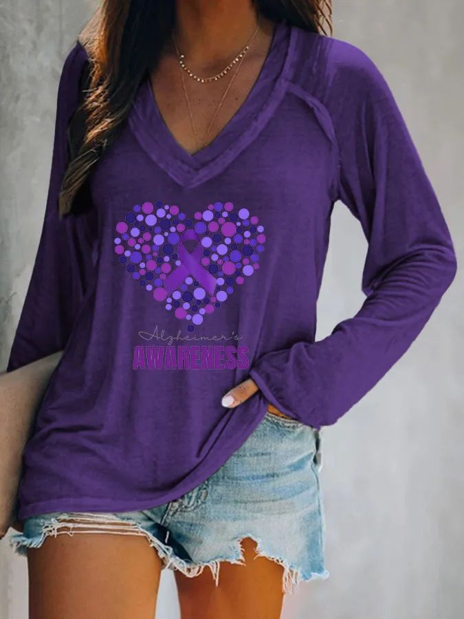 Women'S Awareness V-Neck Long-Sleeved T-Shirt
