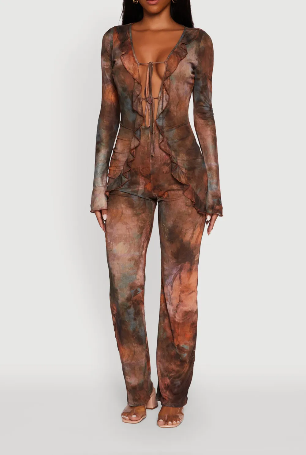 Full Printed Deep V-Neck Jumpsuit