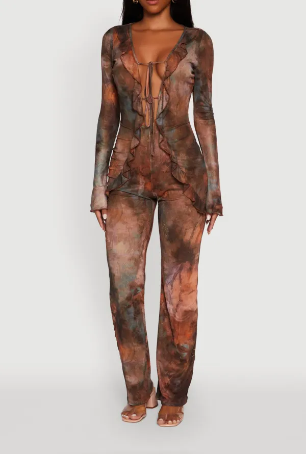 Full Printed Deep V-Neck Jumpsuit