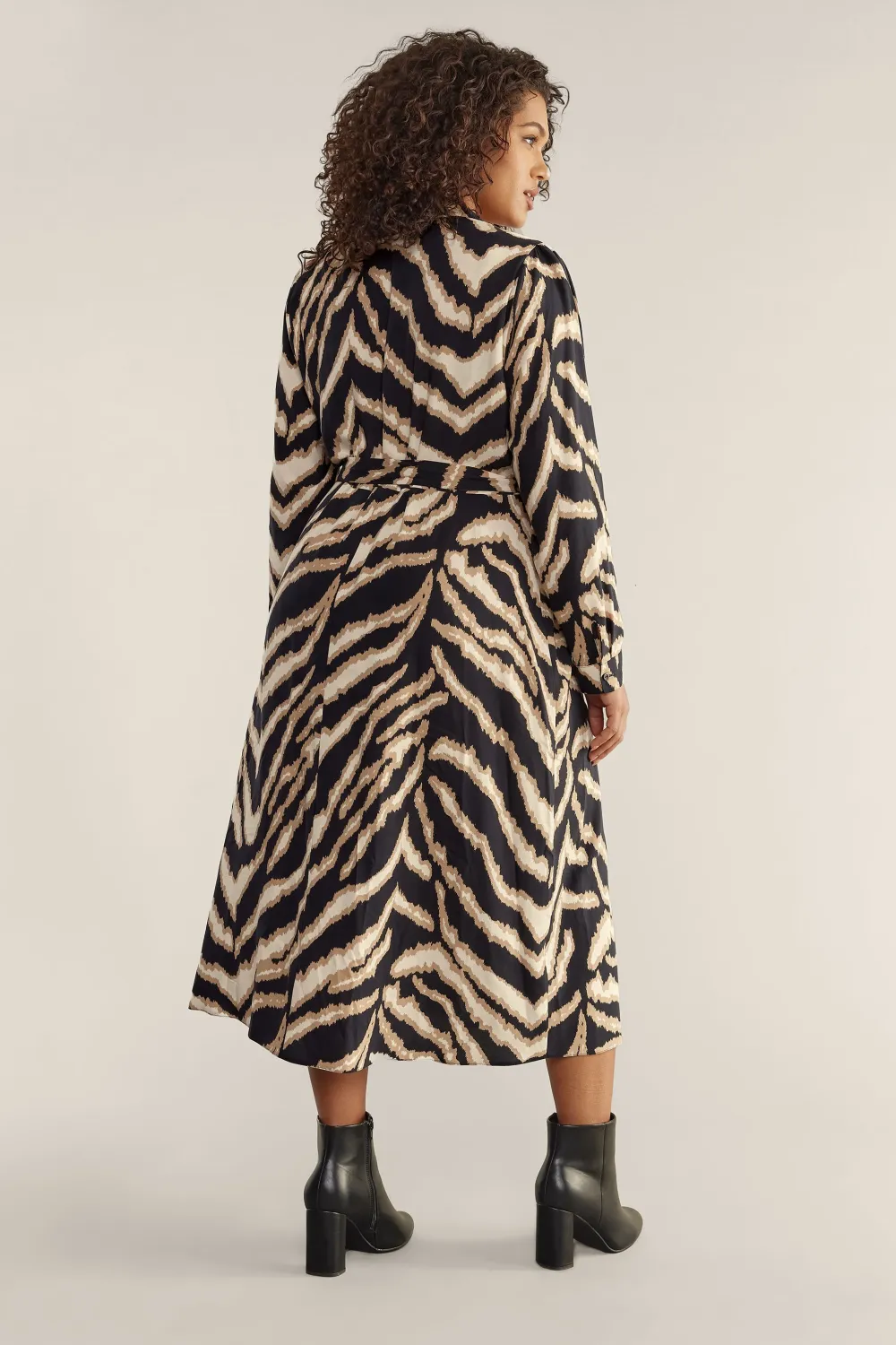 EVANS Curve Black & Brown Animal Print Utility Shirt Dress