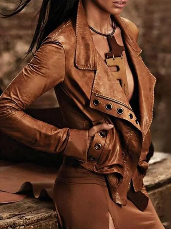 Vintage Western Leather Jacket Long Sleeve Short Stitching Jacket