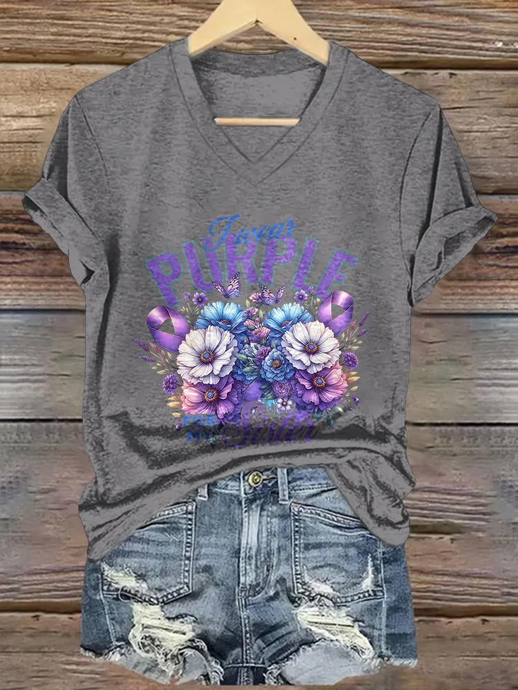 Women'S  purple V-Neck T-Shirt