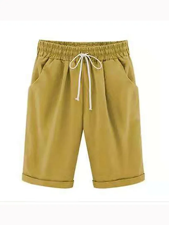 Women's Lounge Shorts Pure Color Elastic Waist with Drawstring Simple Casual Comfort Home Daily Vacation Polyester Breathable Pocket Five-point Pants