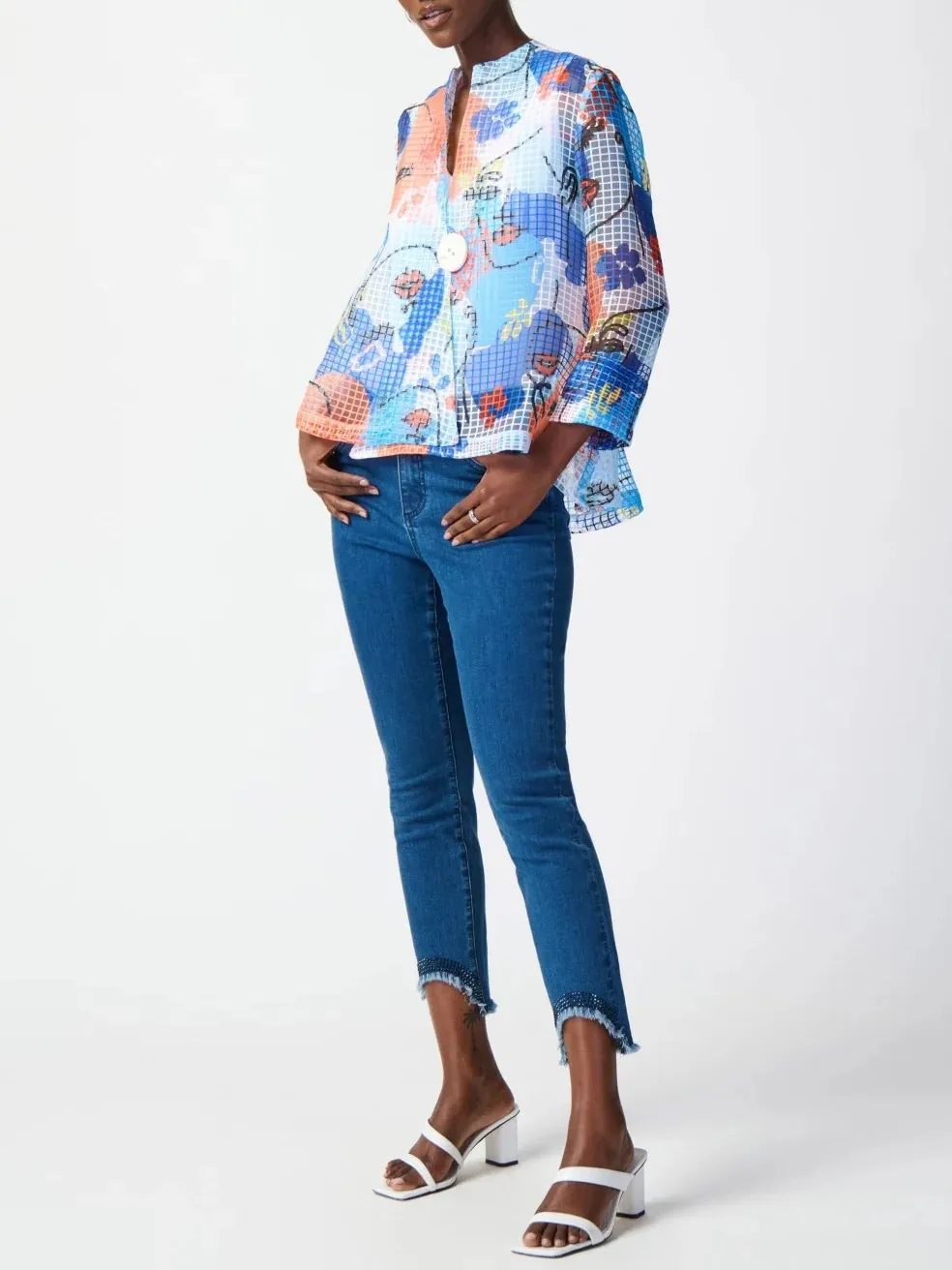 Colorful Abstract Print Button - Up Jacket