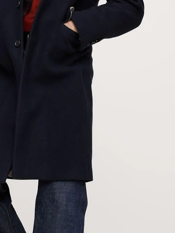 Men's Long Navy Blue Wool Coat