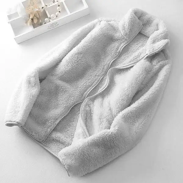 Women's Fleece Cardigan Stand-up Collar Jacket Thick Warm