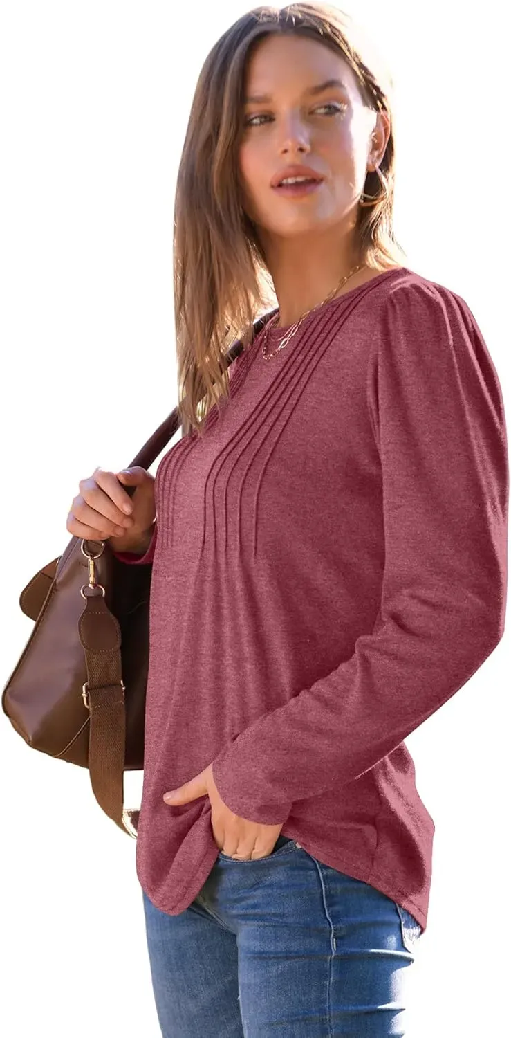 WIHOLL Blouses for Womens Dressy Casual 2024 Fall Tops Long Sleeve Shirts Loose Fit Tunics