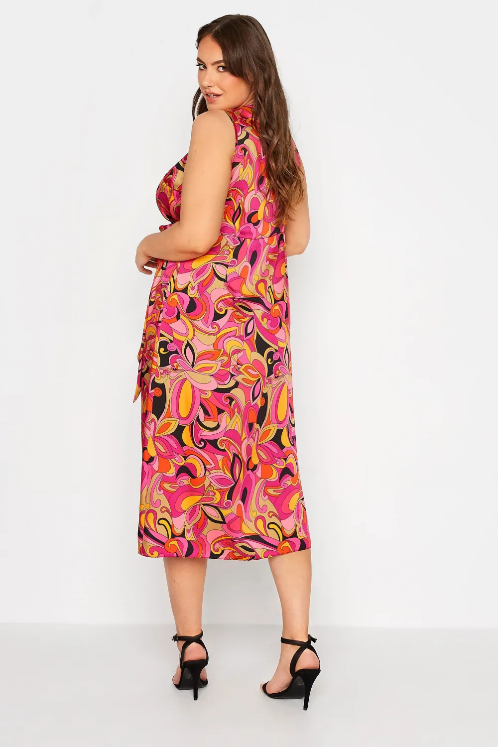 YOURS LONDON Curve Hot Pink Abstract Print Satin Wrap Dress