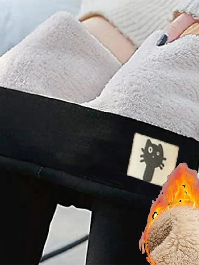 Women's Fleece Lined Leggings Warm Full Length Winter Leggings High Waist Basic Casual Office Daily Lamb wool leggings (kitten) Lamb cashmere leggings (leather label) S M Fall & Winter