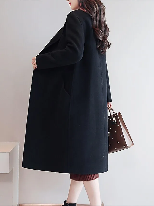 Women's Coat Long Coat Black Blue Camel Red Active Street Fall Regular Fit S M L XL XXL 3XL / Daily / Winter