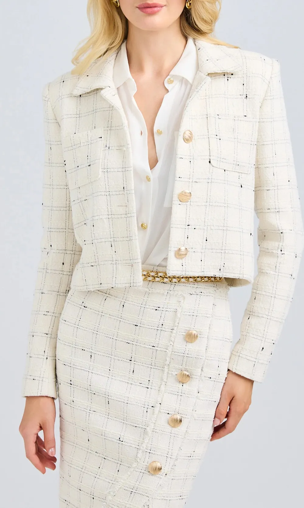 Slit Plaid Tweed Skirt