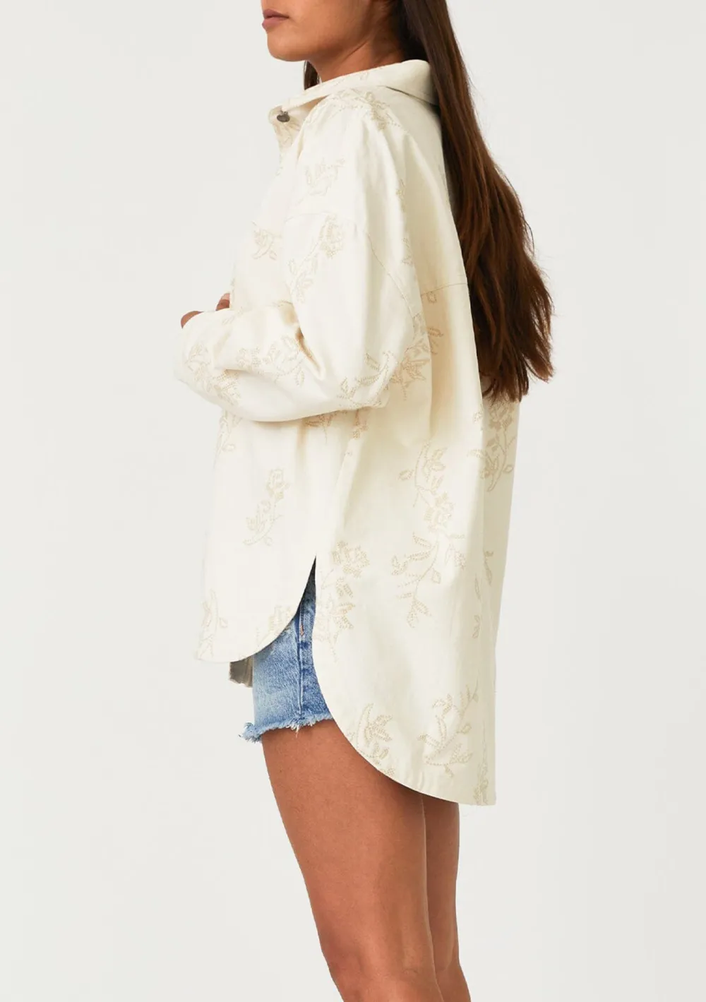 Embroidered Snap Down Drop Shoulder Jacket