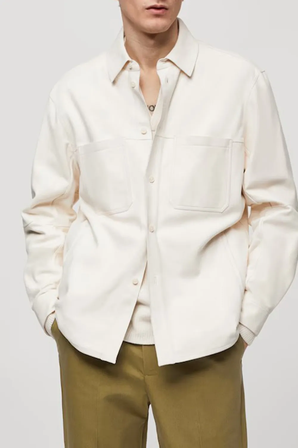 100% Leather Overshirt With Pockets