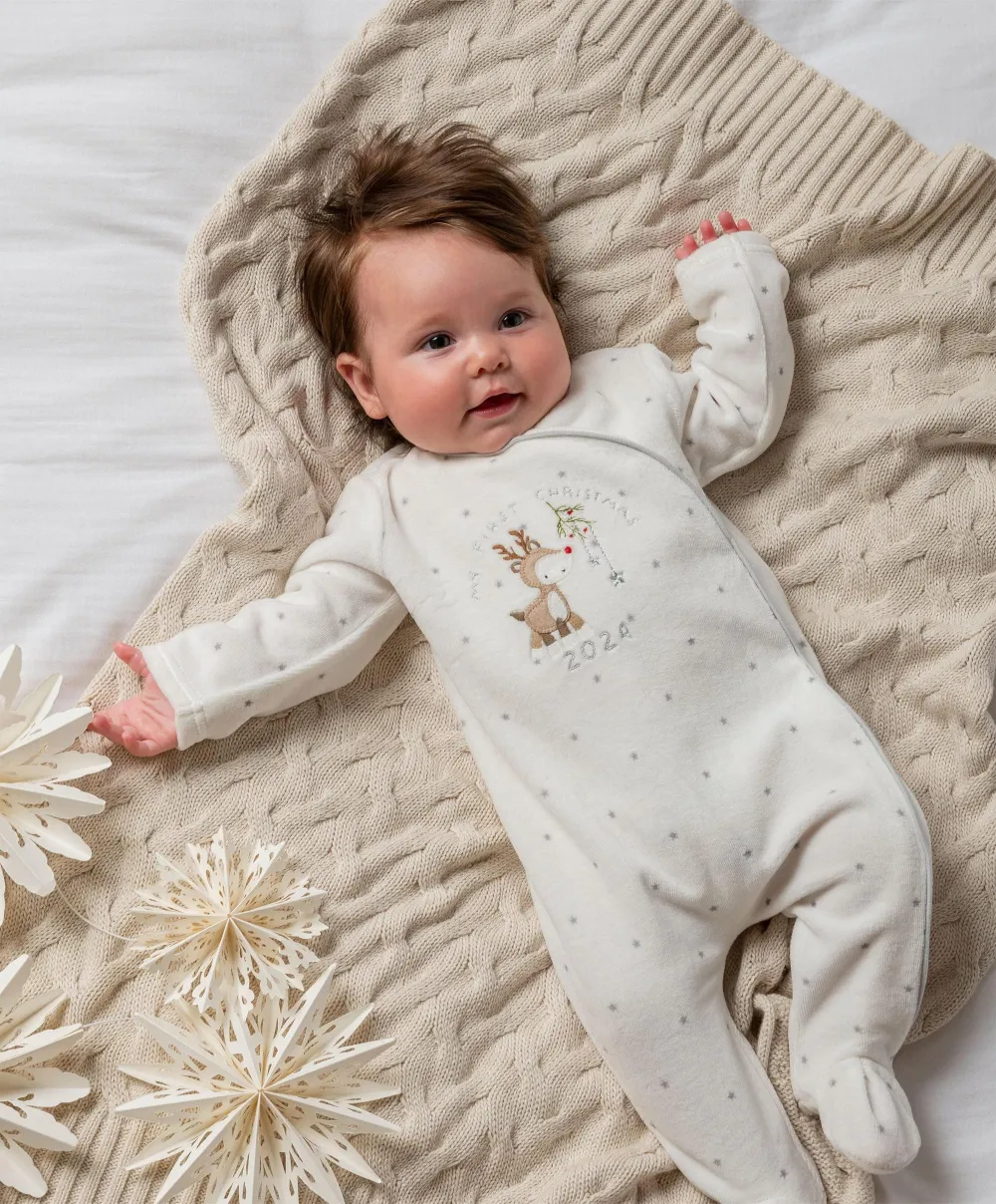 My First Christmas Sleepsuit - White